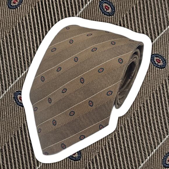 Charles Jourdan Paris Tan Geometric Silk Tie Vintage Italy Designer 59.5" - Picture 1 of 6